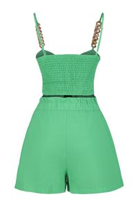 Trendyol Collection-Blusen-Shorts-Set aus 100 % Baumwolle mit gewebten Accessoires in tropischem Grün TBESS23AU00073 8