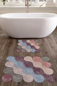 60x90 - 50x60 Rainbow Drop Dijital Banyo Halısı Lazer Kesim 2'li Klozet Takımı