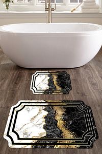 60x90 - 50x60 Prestij Dijital Banyo Halısı Lazer Kesim Klozet Takımı 2'li Paspas Seti