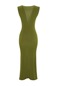 Trendyol Collection-Grünes, tailliertes, dehnbares Midi-Strickkleid mit Raffdetail TWOSS23EL00751 8