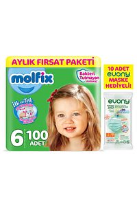 Bebek Bezi 6 Beden Ekstra Large Aylık Fırsat Paketi 100 Adet + Evony Maske 10'lu Hediyeli
