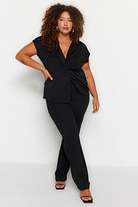 Trendyol Curve-Black Straight Fit Twist Detailed Knitted Top and Bottom Set TBBSS23CP00005 1