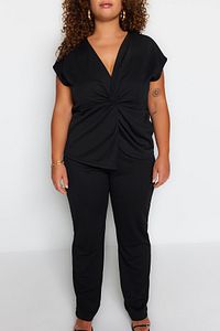 Trendyol Curve-Black Straight Fit Twist Detailed Knitted Top and Bottom Set TBBSS23CP00005 3