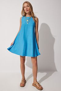 Happiness İstanbul-Women's Blue Summer Woven Bell Dress BF00067 1