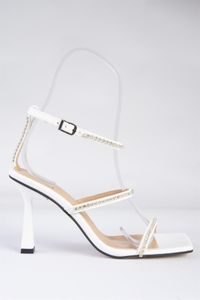 Fox Shoes-Weiße Damenschuhe aus Kunstleder mit dünnem Riemen und Steinabsatz K404920109 4