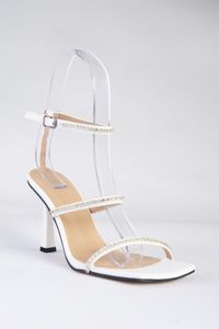 Fox Shoes-Weiße Damenschuhe aus Kunstleder mit dünnem Riemen und Steinabsatz K404920109 5