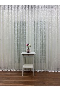 Yaprak Desen Fransız Dantel Tül Perde, 250x260, Seyrek Pile, 1/2