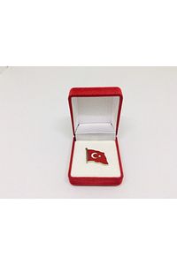 Türk Bayrağı Yaka Rozeti Özel Kadife Kutusunda