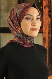 Kadın Bordo Desenli Pamuk Eşarp Tmede-071