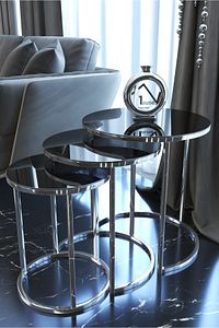 Aynalı Gümüş Metal Zigon Sehpa