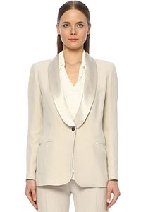 Kadın Slim Fit Gri Saten Garnili Şal Yaka Ceket 1073415
