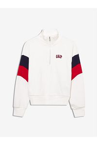 Kadın Beyaz Yarım Fermuarlı Sweatshirt