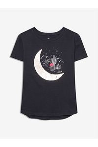 Kadın Lacivert Değişen Pullu Kısa Kollu T-shirt