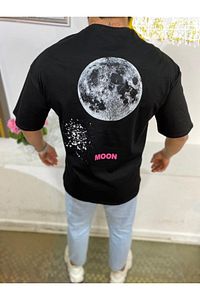 Siyah Moon Baskı Oversize Tshirt Yeni Sezon