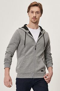 Erkek Gri Standart Fit Rahat Fermuarlı Kapüşonlu Spor Sweatshirt
