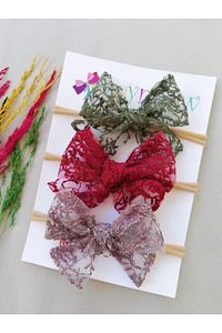 Dantel Fiyonk Bebek Saç Bandı Bandana 3'lü Set