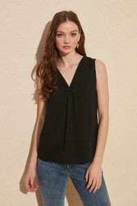 Trendyol Collection-Schwarze gewebte Bluse mit V-Ausschnitt TWOSS19XM0238 3