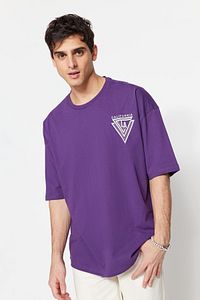 Trendyol Collection-Oversize Purple City Printed Cotton T-Shirt - Crew Neck, Short Sleeve TMNSS20TS1102 3