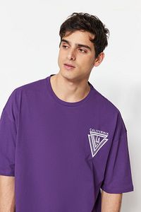 Trendyol Collection-Oversize Purple City Printed Cotton T-Shirt - Crew Neck, Short Sleeve TMNSS20TS1102 4