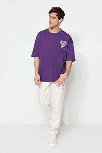 Trendyol Collection-Oversize Purple City Printed Cotton T-Shirt - Crew Neck, Short Sleeve TMNSS20TS1102 5