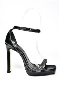 Fox Shoes-P569112359 Abendkleid-Schuhe aus schwarzem Metallic-Stoff mit einem Band und Stein 7