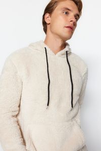 Trendyol Collection-Langärmliges Sweatshirt in Ecru mit Kapuze und Kängurutasche, TMNAW20SW0090 3