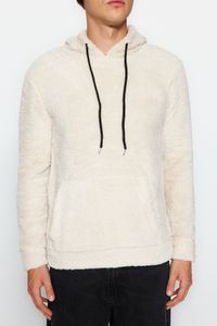Trendyol Collection-Langärmliges Sweatshirt in Ecru mit Kapuze und Kängurutasche, TMNAW20SW0090 4