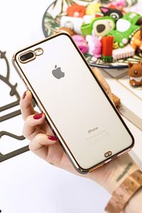 Iphone 7 Plus / 8 Plus Baskısız Siyah Kenar Gold Detaylı Premium Telefon Kılıfı
