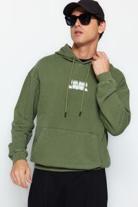 Trendyol Collection-Anthrazitfarbenes, entspanntes/bequemes Kapuzen-Sweatshirt mit Antik-/Blasseffekt TMNAW24SW00141 3