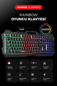 Rampage X-Jammer Klavye KB-R57 Oyuncu Rainbow Aydınlatmalı USB