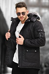 Oksit Remo İçi Kürklü Kapüşonlu Kanvas Uzun Kaban Parka - Fiyatı