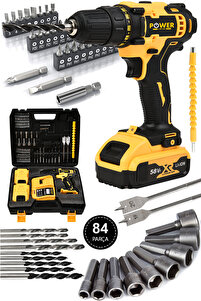 POWER BLACK 58 Vf 5 Ah Metal Şanzıman Çift Akülü Şarjlı Matkap 84