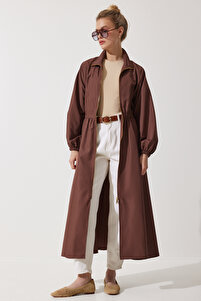 Happiness İstanbul Women's Brown Zippered Seasonal Woven Dress