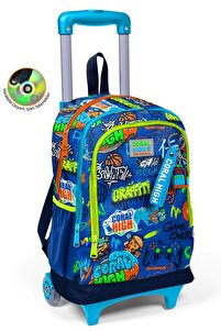 Coral High Kids Saks Grafiti Desenli Üç Bölmeli Çekçekli Okul Sırt