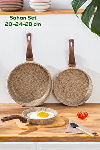 Oms 3737 Döküm Granit 3 Parça Tava Seti Kum Beji (20-24-28 cm