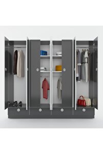 Kenzlife Gardırop 8 Kapılı 4 Çekmeceli Zambak 182*200*42 Gri