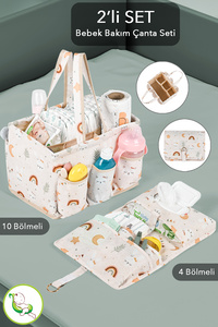 Meleni Baby 2'li Set Çok Amaçlı Bölmeli Bebek Bakım Çantası+Bebek