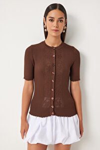 Happiness İstanbul Women's Brown Openwork Seasonal Knitwear