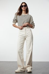 Trendyolmilla Ekru Bel Detaylı Yüksek Bel Wide Leg Geniş Paça %100