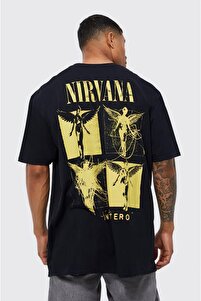 The Champ Clothing Bisiklet Yaka Nirvana Baskılı Siyah Oversize