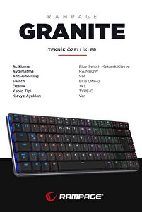 Rampage Oyuncu Klavyesi Mekanik Gaming Siyah/gri Low Profile Düşük