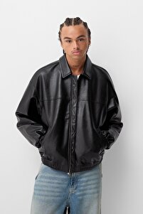 Bershka Oversize Faux Leather Jacket- Trendyol