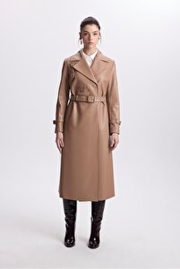 Zühre Kruvaze Yaka Kol Detaylı Camel Deri Trençkot 13014 - Fiyatı