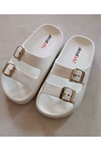 Akınal Bella Akınalbella Günlük Ortopedik Çift Tokalı Terlik Beyaz