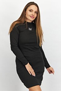 Puma Women Classic Ribbed Long Sleeve Sweater Dress, Black- Trendyol