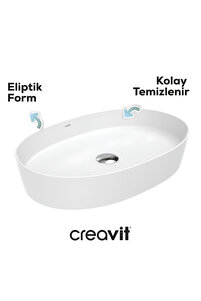 Creavit LP170 Loop 70 Oval Deliksiz Lavabo, 70x40 Cm - Fiyatı