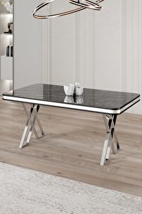 Canisa Vals Serisi 80x130 Lak Panel Sabit Masa Siyah Mermer Desen