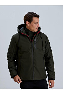 PIQUE Erkek Haki Kalın Kapüşonlu Fermuarlı Softshell Mont Bronx