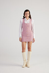 HOLLY LOLLY Metal Düğme Detaylı Mini Tüvit Tweed Elbise Pembe
