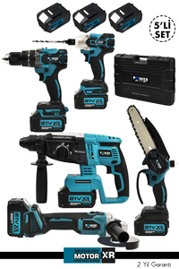 POWER BLACK 21v 2.0ah Kömürsüz Darbeli 5'li Set Şarjlı Hilti